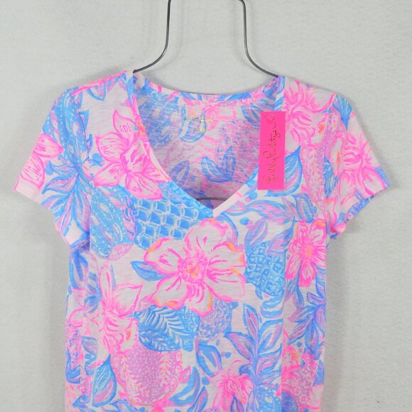 Lilly Pulitzer Women's Etta V-Neck Top Size L Snappy Turtle Pink Top Blouse NWT - Picture 2 of 8